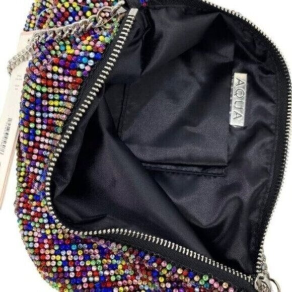 Aqua Crystal Mesh Beaded Mini Shoulder Bag Clutch Purse in Rainbow New - Picture 9 of 14